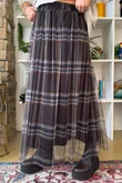 Myrtle Plaid Tulle Midi Skirt Chocolate